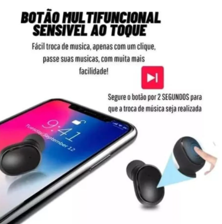 Dual LED Bluetooth 5.0 Ar Sem, Fone De Ouvido, Preto