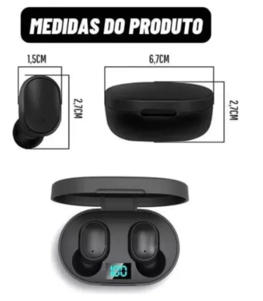 Dual LED Bluetooth 5.0 Ar Sem, Fone De Ouvido, Preto